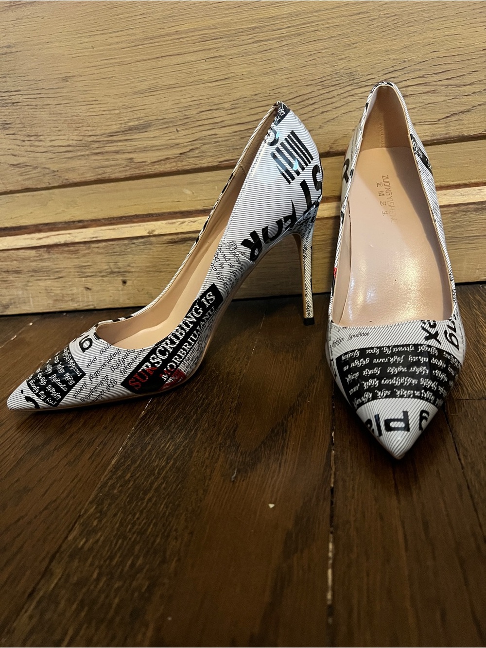 NWOB Graphic Print Stiletto Heels | Black White Editorial Pointed Toe Pumps Sz 8